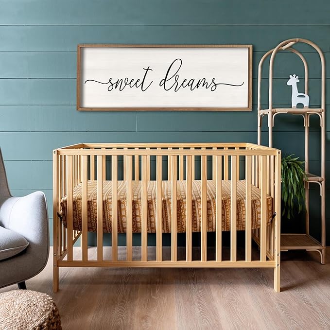 Sweet Dreams Wall Decor Above Bed 40''×15'' Master Bedroom Large Sweet Dreams Sign Farmhouse Wall Decor Guest Room Wood Rustic Framed Over Bed Wall Art Hanging Decoration (Wood White)-Ruum Studio Home