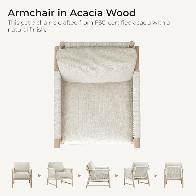 CHITA 3 Pieces Boho Patio Rattan Bistro Set, Outdoor Wicker Chairs & Side Table Set with Acacia Wood Frame(Cream)-Ruum Studio Home