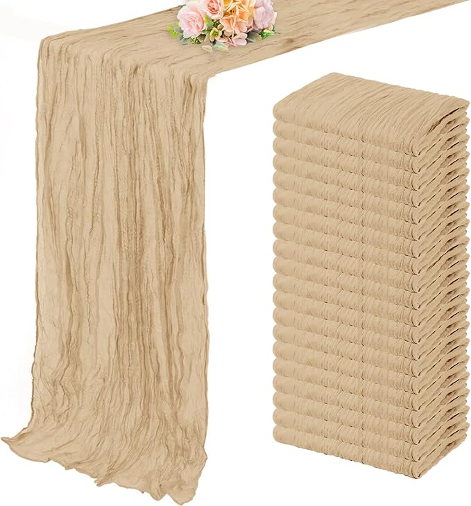 Sand 20 Pack 10FT Cheesecloth Table Runner 20 x 120 Inch Long Rustic Gauze Cheese Cloth Table Runner for Wedding Bridal Baby Shower Table Decorations Boho Fabric Sheer Birthday Party Table Decor-Ruum Studio Home