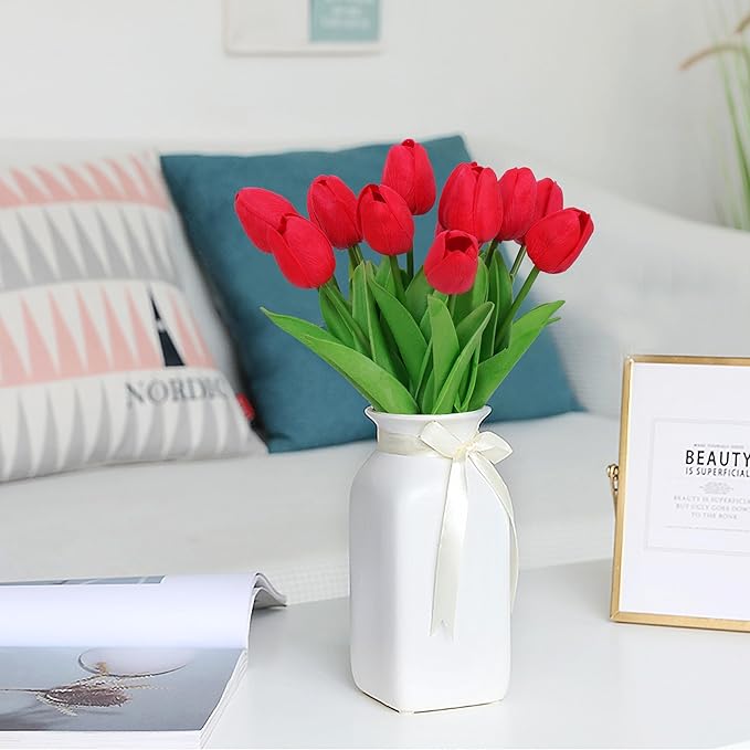 20pcs Red Artificial Tulip Fake Flower 12.9 Inch Spring Mother's Day Easter Gift for Home Kitchen Wedding Decoration-Ruum Studio Home