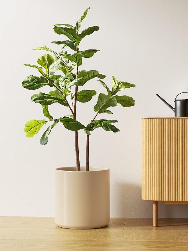 LE TAUCI 12 Inch Pots for Plants, Ceramic Large Plant Pot for Indoor Plants, Mid-Century Modern Flower Planter Pots with Drainage Hole and Removable Plug, Round Planter Pot, Reactive Glaze Cloud Cream-Ruum Studio Home