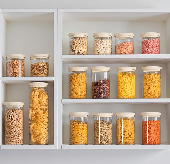 Urban Green Glass Food Storage Jar with Glass Lid, Food Canister Set with Airtight Lids, Pantry Storage Jar for Kitchen Organization. Food Storage Containers in Pack of 6, 16oz.-Ruum Studio Home