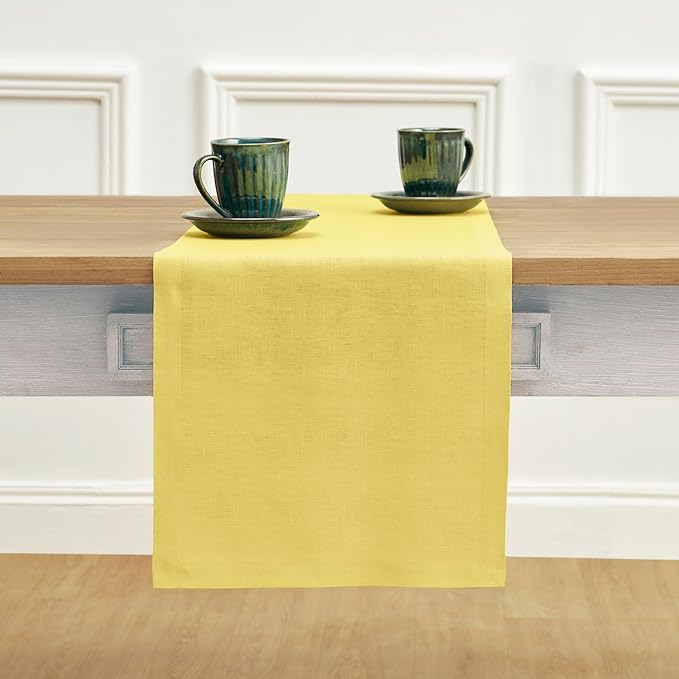 Solino Home Linen Table Runner 90 Inches Long - 100% Pure Linen Sunshine Yellow Dining Table Runner 14 x 90 Inch - Fete-Ruum Studio Home