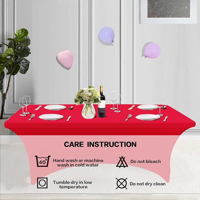 IVAPUPU 2 Pack 4FT Table Cloth for Rectangular Fitted Events Stretch Red Table Covers Washable Cover Spandex Tablecloth Protector for Party, Wedding, Cocktail, Banquet, Festival-Ruum Studio Home