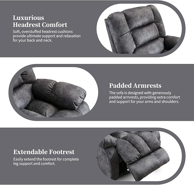 Massage Recliner Chair with Heat and Massage, Soft Fabric Ergonomic Manual Reclining Chairs, Heavy Duty Reclining Sofa Chair with Side Pockets for Living Room (D-Grey)-Ruum Studio Home
