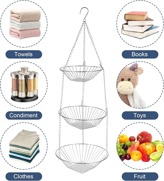 3-Tier Kitchen Wire Storage Basket Hanging Fruit Storage 2 Pack-Ruum Studio Home
