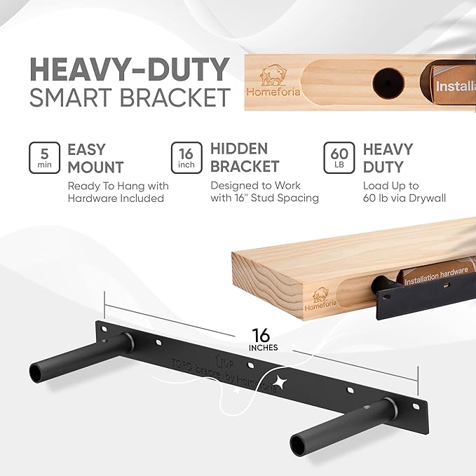 Homeforia White Floating Shelves 24 inch, High End Solid Real Wood 24inch Bathroom Floating Shelf for Wall Mounted, White Wooden 24in Floating Shelves, Heavy Duty Bracket, 24 X 6.5 X 1.75 in, Set of 3-Ruum Studio Home