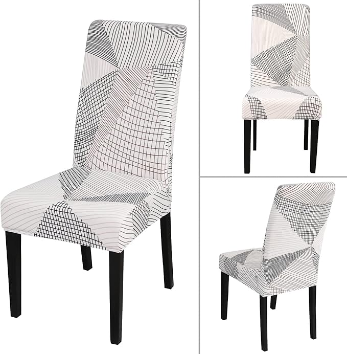 JQinHome White Chair Covers for Dining Room Set of 4, High Stretch Removable Washable Parsons Chair Slipcover for Home Party Hotel Wedding Ceremony (4PCS, Geometric)-Ruum Studio Home