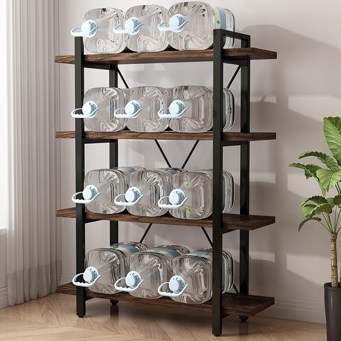 4 Tier Bookshelf Solid Wood Bookcase and Book Shelves Wood and Metal Shelving Rustic Open Bookshelf Office,Distressed Brown (AY-02-4Tier)-Ruum Studio Home