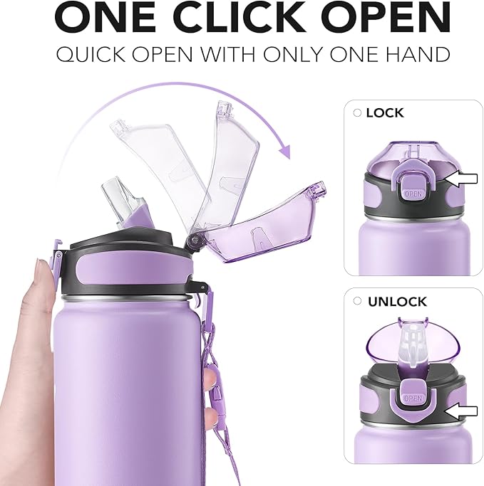 Enerbone 32 oz Insulated Water Bottle, Stainless Steel Bottle with Carrying Strap, Double-Wall Vacuum Insulation Design, Leakproof Sports Bottle with Straw, Keep Drinks Cold or Hot for Hours-Ruum Studio Home