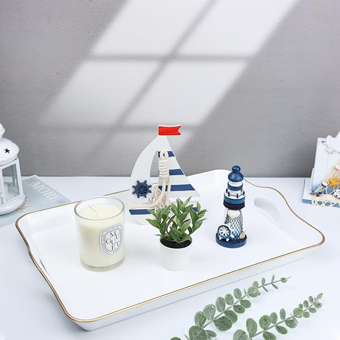 Spsyrine White Decorative Serving Tray with Handles, Elegant Plastic Coffee Table Tray for Ottoman, Living Room, Home Decor-Ruum Studio Home