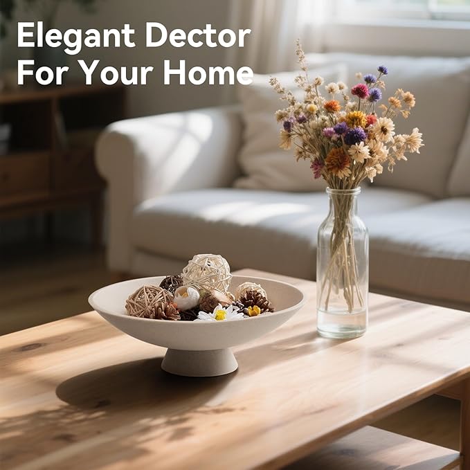 Decorative fruit bowl for Home Decor Large Modern Handicraft Key Bowl for Entryway Table Stylish Centerpiece Purse Bowl Pedestal bowl for Kitchen Counter Coffee Table(Artificial Stone Beige)-Ruum Studio Home