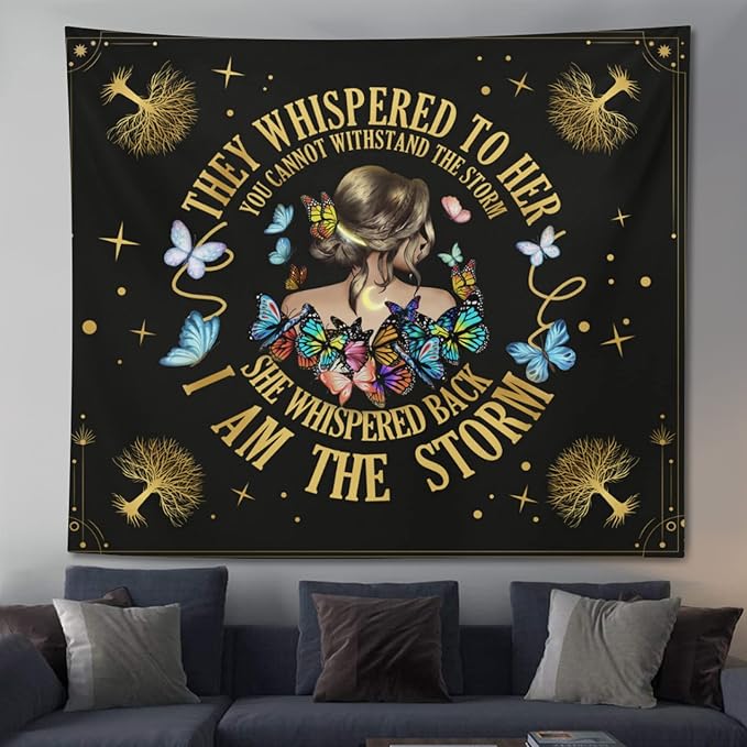 Inspirational Quote Tapestry Positive Motivational Uplifting Encouragement Gifts for Women Teens Girls,Inspirational Gift Wall Decor for Bedroom,They Whispered to Her You Cannot Withstand The Storm-Ruum Studio Home
