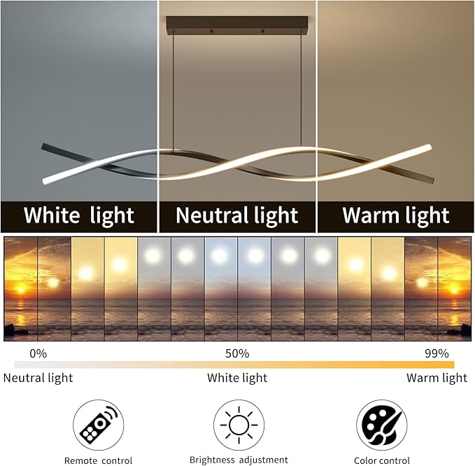 Modern Ceiling Chandelier Light, Acrylic Anti Flicker Pendant Lamp with Remote Control Dimmable 3 Color Mode & Brightness (Warm Cool Neutral Light) for Kitchen Bar Walnut-Ruum Studio Home