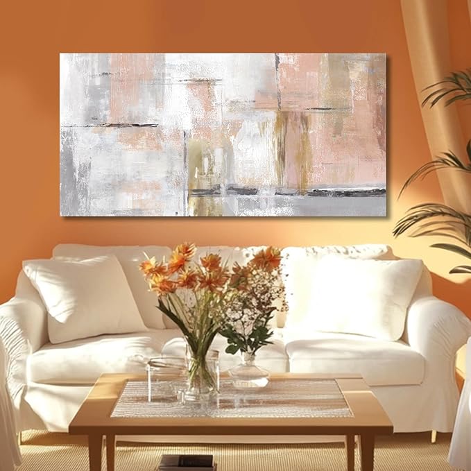 SOUGUAN Canvas Art Gold Wall Decor for Girl Pink Pictures for Living Room Wall Decoration Abstract Wall Art White Modern Painting Pictures 20"x40"-Ruum Studio Home