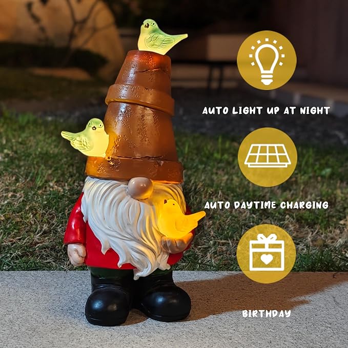 COWOS Solar Garden Figurine, Cute Resin Gnome Sculpture, Garden Statues Outdoor Decor, Funny Gnome Gift Sculpture Decoration for Home Patio Yard Lawn Porch Ornament-Ruum Studio Home