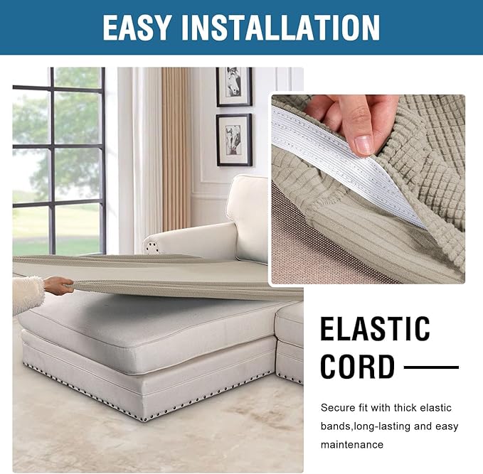 H.VERSAILTEX Super Stretch Individual Chaise Cover Sectional Couch Covers for L Shaped Sofa Both Left/Right Featuring Thick Jacquard Textured Twill Fabric (1 Piece Chaise Cover Large, Island Fossi)-Ruum Studio Home