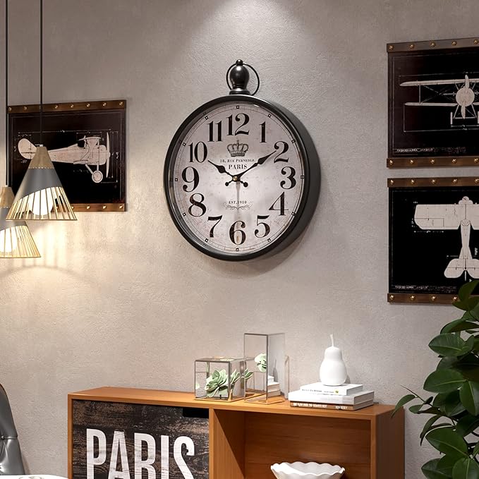 Menterry Retro Round Wall Clock. Black Vintage Antique Style Decor Wall Clocks for Kitchen,Farmhouse,Bedroom,Bathroom,Office, (11.8" H x 9.3" W)-Ruum Studio Home