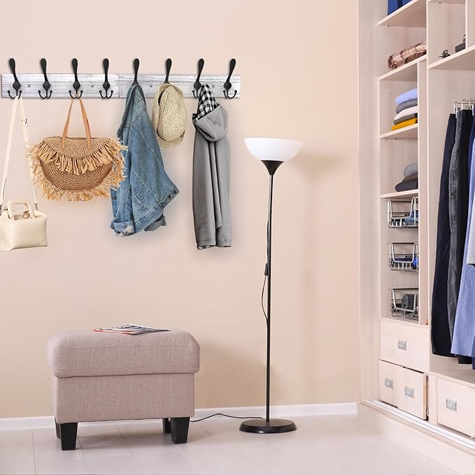 IBosins Wall Mounted Coat Rack, 31.4'' Long, Rustic Wood & Aluminum Coat Rack with 8 Black Tri-Hooks for Coat, Bag, Towel, Key, Hat, Umbrella-Ruum Studio Home