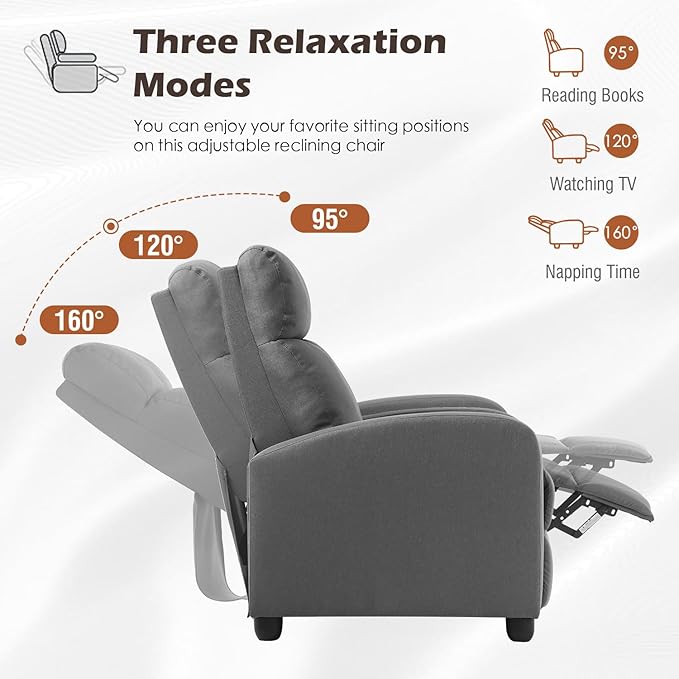 BestMassage | Recliner Chair | No Massage Function | Textile Grey | with Lumbar Support, Adjustable Push Back, Wide Armrests, Footrest & Padded Seat | Easy Assembly | for Living Room, Home Theatre-Ruum Studio Home