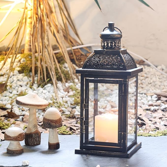 DECORKEY Lanterns Decorative Indoor&Outdoor, 14.4'' Large Black Square Hanging Lanterns, Vintage Metal Candle Holder for Outdoor Patio Front Door Porch Wedding Party Decor-Ruum Studio Home