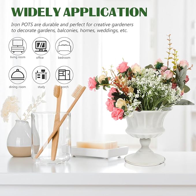Urn Planter Antique Column Plant Pot Shabby Chic Metal Vase Pillar Plant Container Wedding Centerpieces Vases for Front Porch Decor White White Planter-Ruum Studio Home