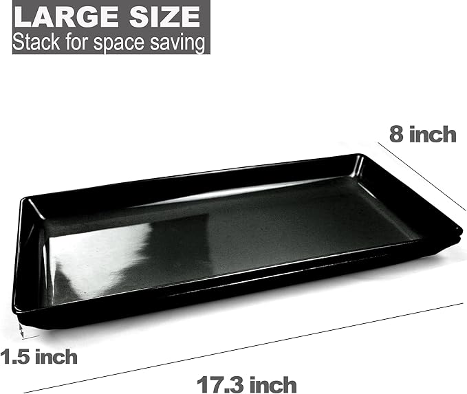 Long Melemine Serving Tray, 17.3x8x1.5 in Serving Platters and Trays for Appetizer, Charcuterie, Bread, Fruit, Dessert, Set of 2, Black-Ruum Studio Home