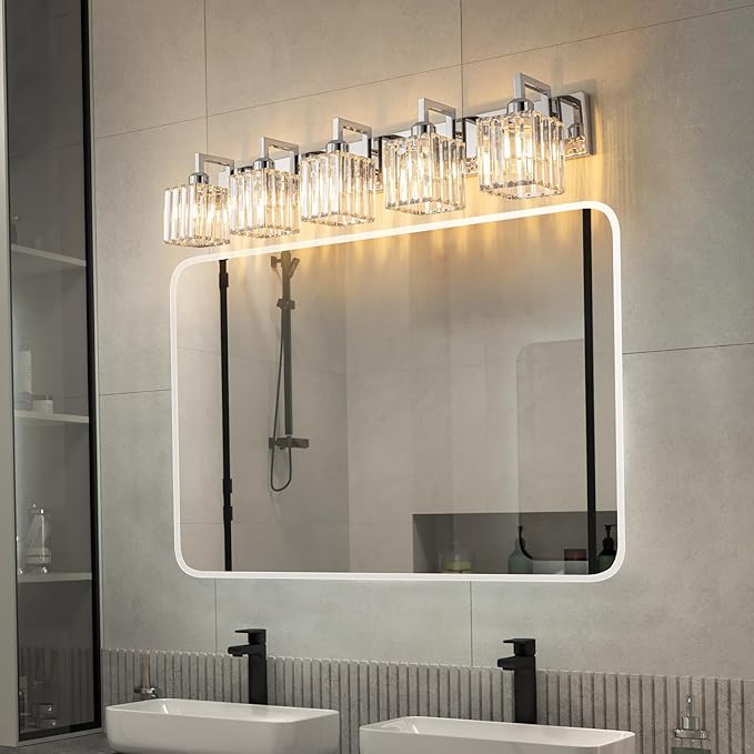 Modern Bathroom Vanity Light 5-Lights Chrome Crystal Wall Lamp Bathroom Modern Crystal Vanity Lighting-Ruum Studio Home