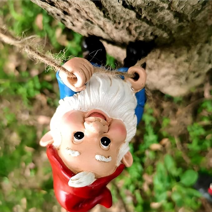 Elenon Climbing Gnomes Tree Faces Decor, Adorable Gnome Tree Hugger Fairy Garden Statue, Funny Peeker Sculpture Outdoor Yard Patio Art (2pcs)-Ruum Studio Home