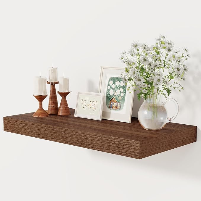12 Inch Deep Floating Shelves, 24 x 12 Floating Shelf for Books, Rustic Wood Deep Wall Shelves for Home Storage & Display, 2" Thicked Shelves for Kitchen, Living Room, Bedroom, Walnut Color, 1 Pack-Ruum Studio Home