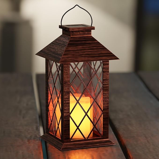 Solar Lanterns Outdoor, Waterproof Garden Hanging Lanterns, 13" Outdoor Decorative Lantern with LED Flickering Flameless Candles, Vintage Lantern for Porch, Yard,Patio Decor, 1 Pack-Ruum Studio Home