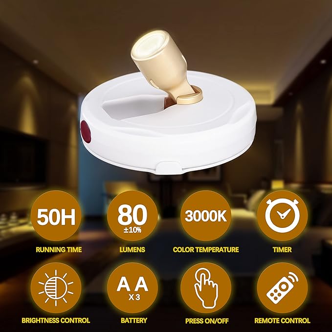 Battery Operated Spotlights, Cordless Picture Light, Dimmable Accent Lighting, Wireless LED Puck Lights, Stick on Lights with Remote for Plant Photo Painting Art Dartboard Portrait-Ruum Studio Home