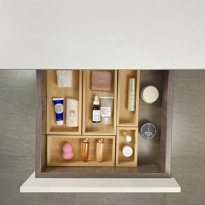bamboo drawer organizer Set，expandable drawer dividers,wooden storage organizers,large trays for kitchen, bathroom,flatware,Tea Bag Organizer (2 X 5PCS Natural)-Ruum Studio Home