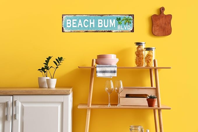 Vintage Tin Sign Retro Metal Beach Bum Blvd Signs Stylish Wall Art Plaques for Home Decor Bathroom Kitchen House and Gothic Wall Decor or as a Unique Poster 16x4 in-Ruum Studio Home