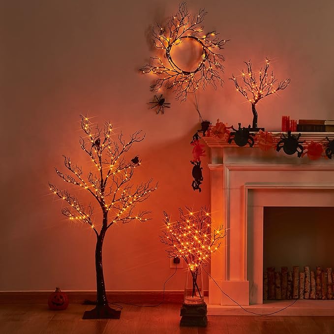 LITBLOOM Halloween Tree with Lights Plug in 4FT 150 Orange Fairy Lights, Lighted Black Spooky Tree for Indoor Outdoor Home Fall Halloween Decoration-Ruum Studio Home