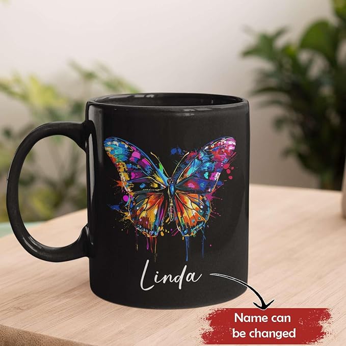 Customized Butterfly Mug, Themed Coffee Cup, Gift For Men Women, Personalized Name Butterfly Black Mug, Ceramic Cup 11oz 15oz, Lover Mug-Ruum Studio Home