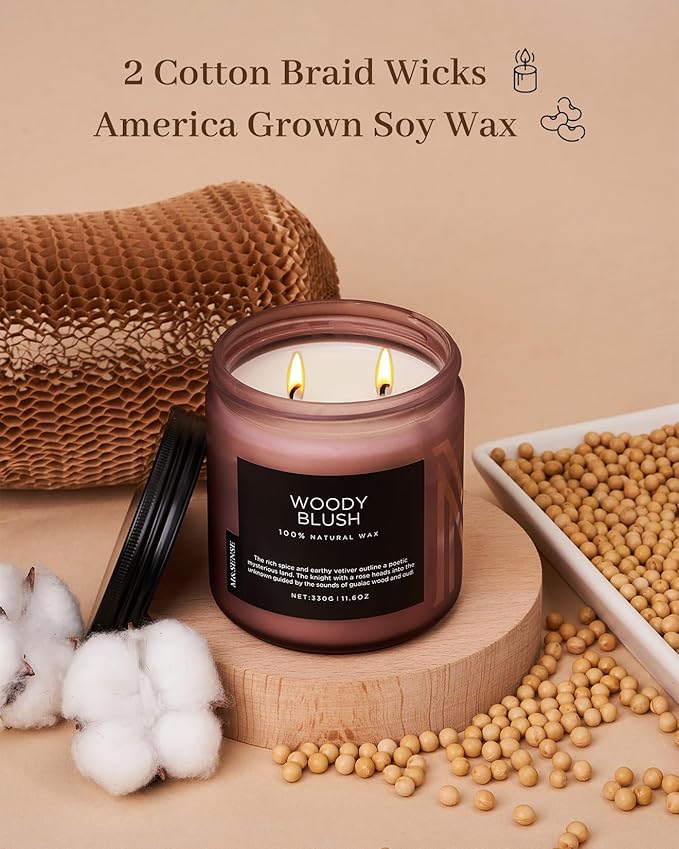 M&SENSE Rose Oudwood Scented Candle, 11.6oz 70 Hours Natural Soy Wax Long Lasting Slow Burning Candles, 2 Wick Relaxing Aromatherapy Gifts for Home Decor-Ruum Studio Home