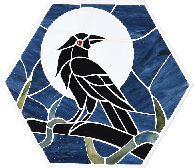 Bieye MSS004 Tiffany Style Stained Glass Mosaic Decorative Stepping Stone for Garden Decor (Raven, 13" Hexagonal)-Ruum Studio Home