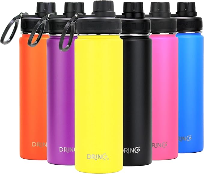 DRINCO Stainless Steel Water Bottle Spout Lid Vacuum Insulated Double Wall Water Bottle Wide Mouth (40oz 32oz 22oz 18oz 14oz) Leak Proof Keeps Cold or Hot (22 oz, 22oz Illuminating Yellow)-Ruum Studio Home
