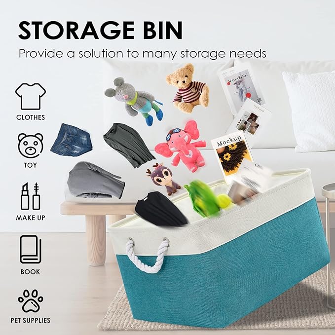 TheWarmHome Storage Bins - Large 3 Pack 15.7x11.8x8.3 in Fabric Storage Baskets for Organizing Shelves | Large Basket Closet Organizer for Home Decor Shelf Baby Toy Laundry (White & Green)-Ruum Studio Home