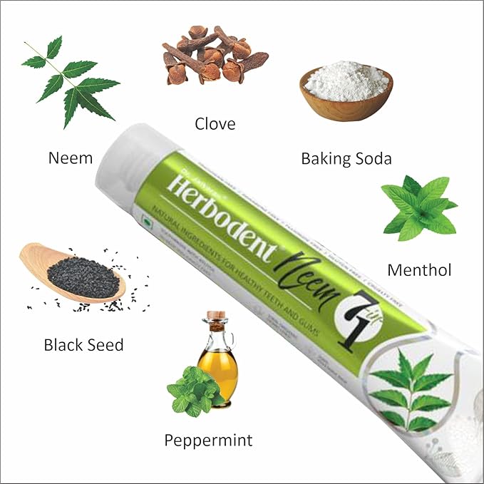 Herbodent® NEEM 7 in 1 Toothpaste-6.53Oz Pack of 1 | Organic Herbs-Neem, Black Seed & Xylitol for Anti Cavity, Cardamom & Mint for Freshness, Baking Soda for Great Cleaning-No Fluoride & No Paraben-Ruum Studio Home