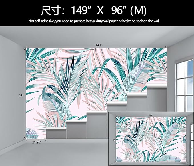 Tropical Pink Palm Leaf Wallpaper Girls Bedroom Colorful Plant Leaves Wall Mural Living Room (Not Peel and Stick)-Ruum Studio Home