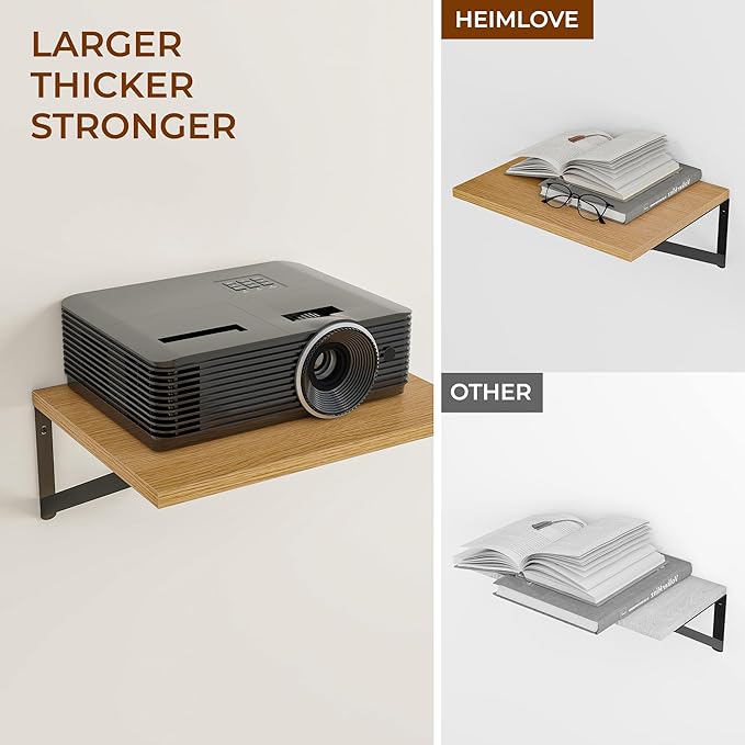 Heimlove Deep Floating Shelves for Wall, 12 Inch Deep Floating Shelves Set of 3, 16W x 12D Wood Wall Shelves, Wide Wood Shelves with Metal Bracket for Living Room, Kitchen, Office, Bedroom - Oak-Ruum Studio Home
