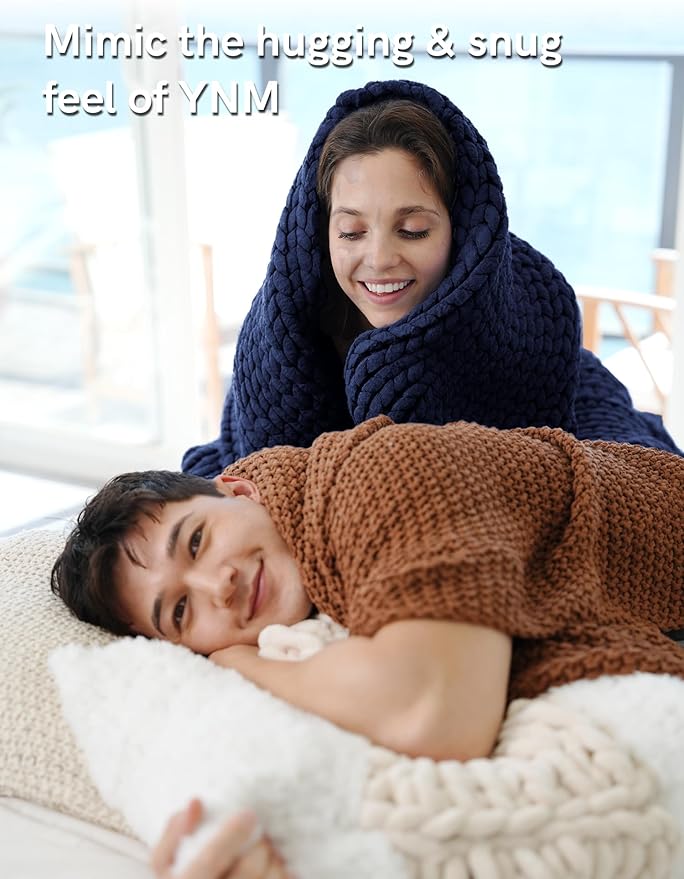 YnM Chunky Throw Blanket, Medium-Weight, Hand Knitted, Skin Friendly, Ventilated and Breathable, Machine Washable, Home Décor Piece for Couch, Sofa and Bed (Indigo Blue, 60x80 Inch)-Ruum Studio Home