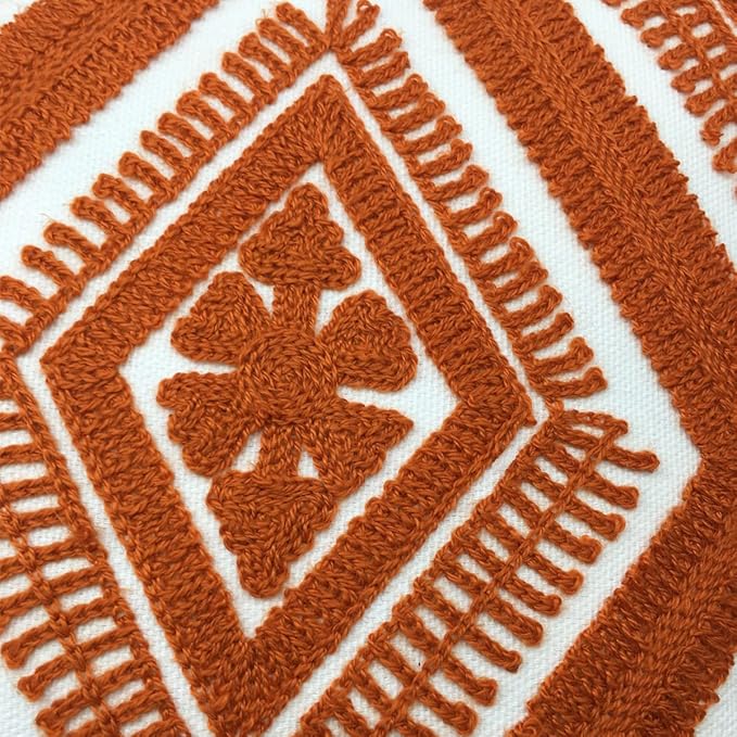 Alysheer Embroidered Decorative Throw Pillow Covers 18x18 inches Set of 2 Pieces, Boho Geometric Modern Chic Classic Pattern Cotton Cushion Cases for Sofa Couch Bed Living Room(Burnt Orange)-Ruum Studio Home
