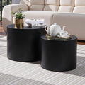 Nesting Coffee Table Set of 2, Modern Round Coffee Table with Non-Slip Feet, Wooden Circle Accent Tables for Small Spaces Living Room Bedroom Balcony Office Drum Side Table (Black)-Ruum Studio Home