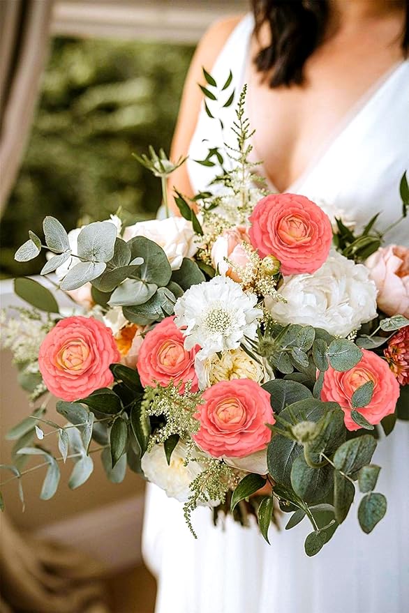 IPOPU 4PCS Real Touch Ranunculus Artificial Flowers Faux Ranunculus Flowers for Vases Real Look Silk Peonies Fake Peony Flowers for Home Indoor Wedding Centerpieces for Table Decorations (Orange)-Ruum Studio Home