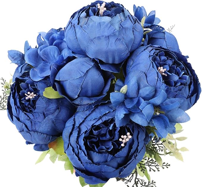 Duovlo Artificial Peony Silk Flowers Fake Flowers Vintage Wedding Home Decoration,Pack of 1 (Navy)-Ruum Studio Home