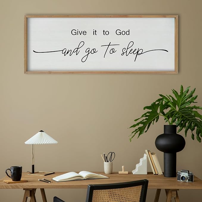 SRSZHIYUE Give It To God And Go to Sleep Sign Wall Decor 40"×15" for Master Bedroom Above Bed Guest Room Over Art Decoration (Wood)-Ruum Studio Home