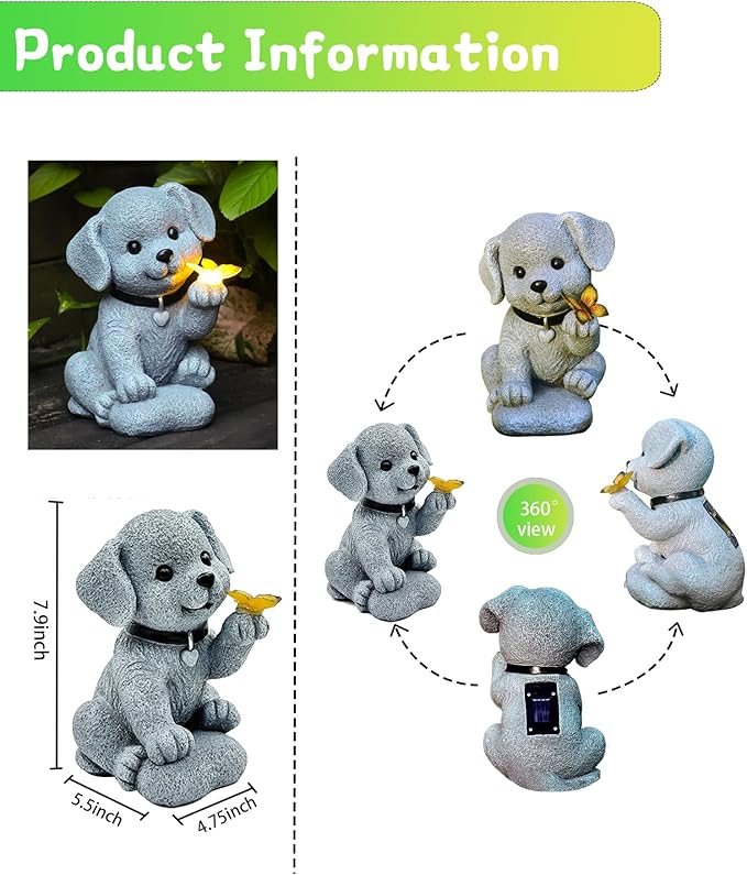 Solar Garden Statue Decor,Animal Solar Lights Outdoor Waterproof,Solar Garden Decorative Lawn Patio, Balcony, Yard Ornament Unique Housewarming Gifts (Dog Butterfly)-Ruum Studio Home
